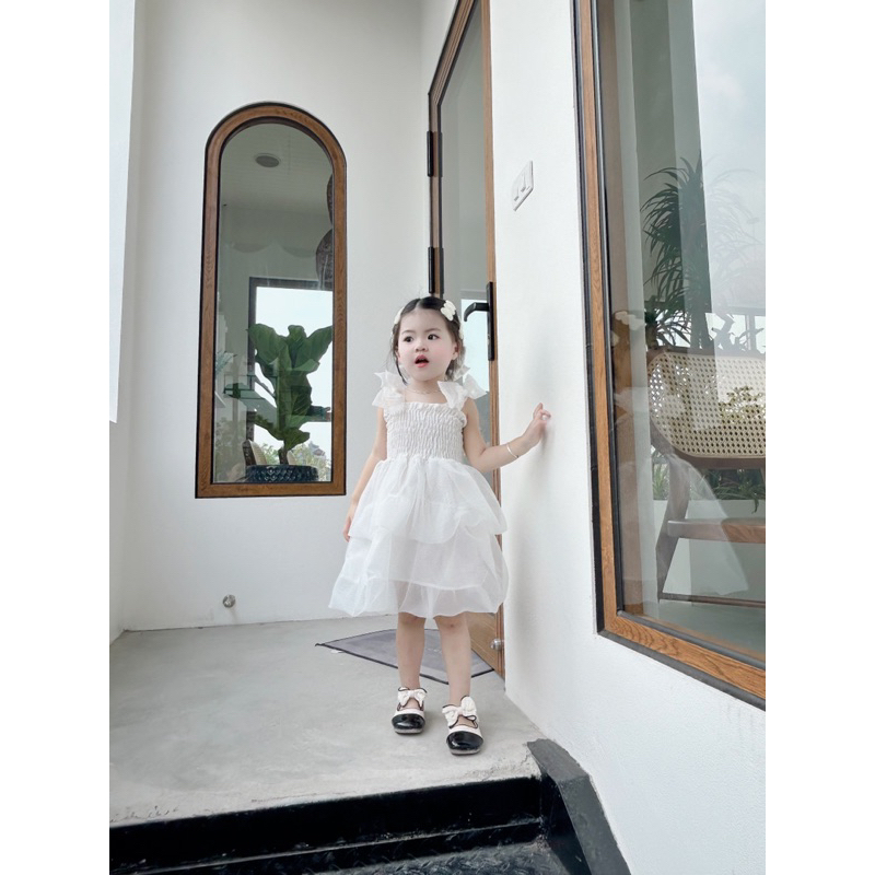 Váy 2s nơ bản to chân váy xoè tầng bồng cho bé gái