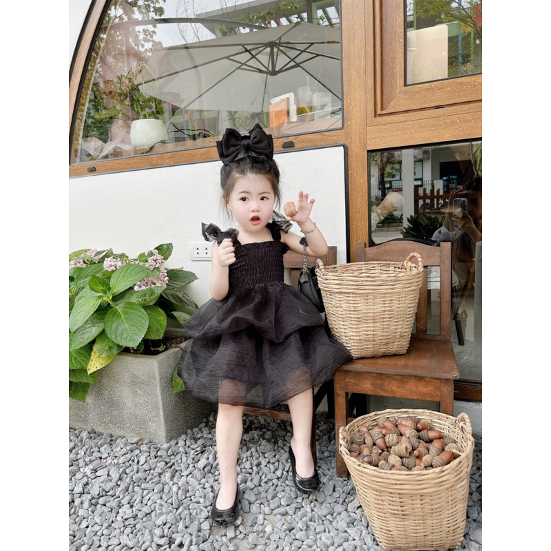 Váy 2s nơ bản to chân váy xoè tầng bồng cho bé gái