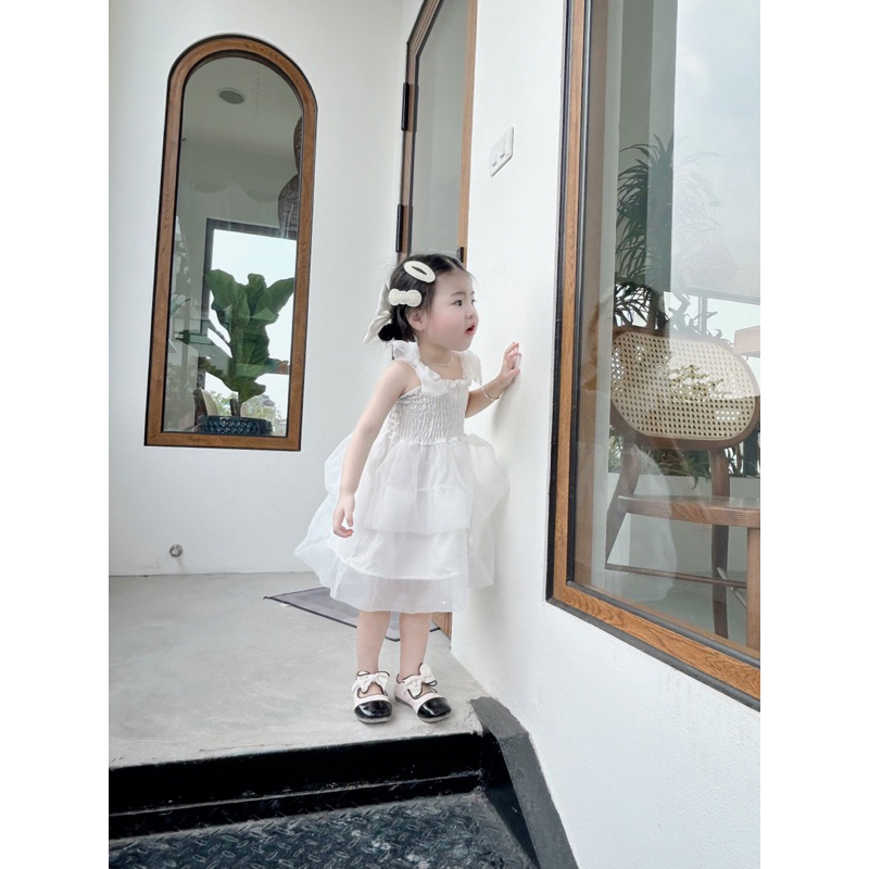 Váy 2s nơ bản to chân váy xoè tầng bồng cho bé gái