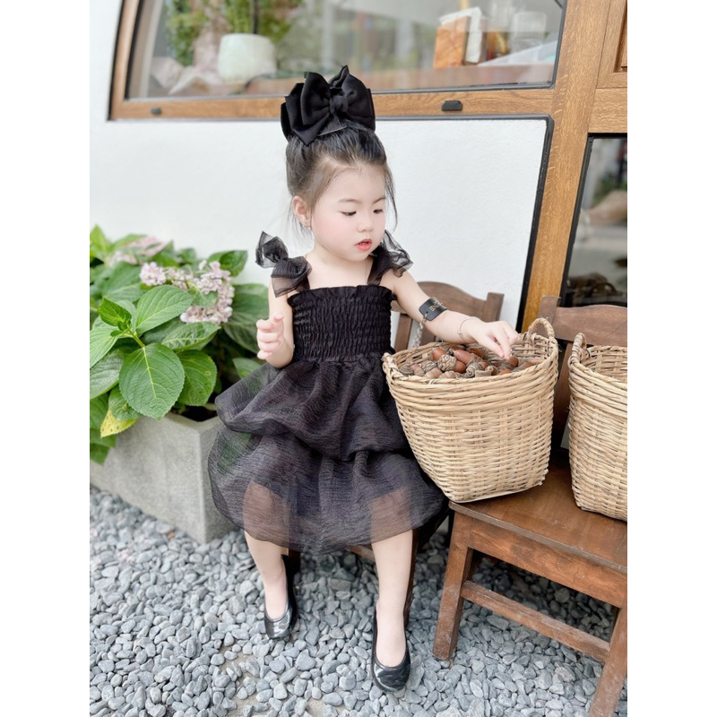 Váy 2s nơ bản to chân váy xoè tầng bồng cho bé gái
