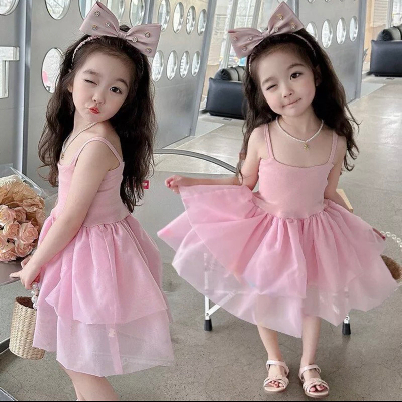 Váy bé gái,Váy 2s xoè tầng bồng phiên bản màu hồng V0124
