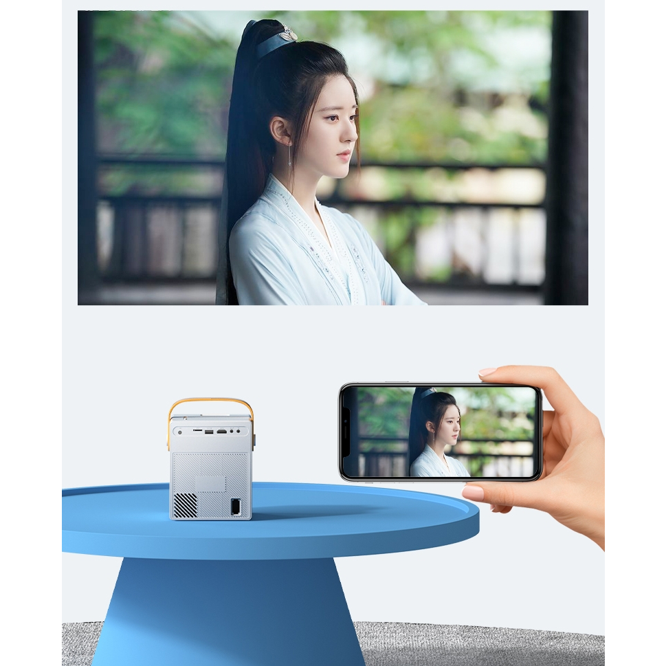 Máy chiếu gia đình mini H1 kết nối điện thoại IOS và Android cài sẵn Nelfix, youtube