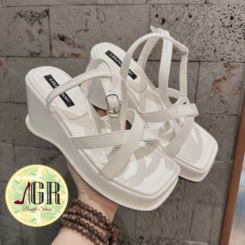 Sandal xuồng quai bản chéo X vải da mềm cao 7 cm