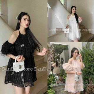 Đầm nữ babydoll lông vũ kèm phụ kiện thiết kế dự tiệc