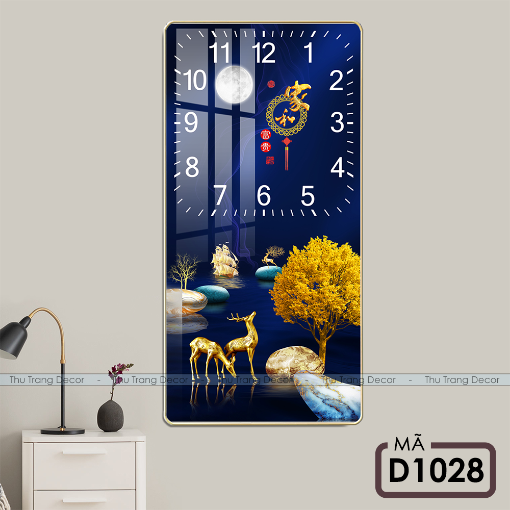 Đồng Hồ Treo Tường "HƯƠU TUẦN LỘC", Đồng Hồ Tráng Gương 5D Cao Cấp Thu Trang Decor