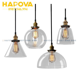 Đèn thả trang trí thủy tinh trong suốt HAPOVA FIKIS 0605 + tặng kèm bóng đèn led AS Vàng