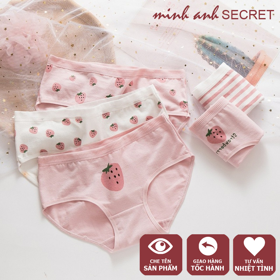 Quần lót cotton họa tiết hình quả dâu siêu dễ thương