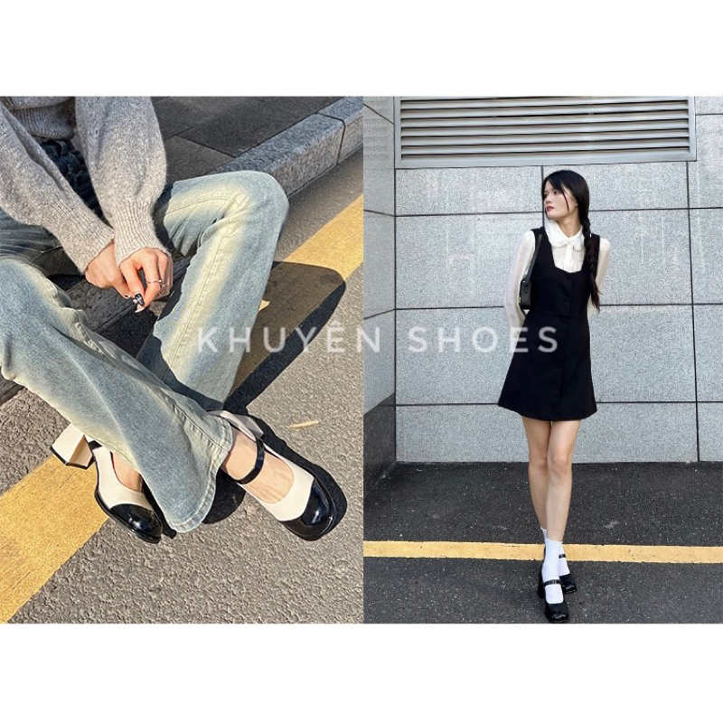 Giày mary Jane phối mũi da bóng mẫu mới bộ sưu tập Xuân hè 2023