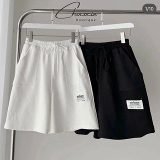 Quần short unisex thun nỉ lưng thun dây rút có túi, Quần đùi nam nữ chất nỉ dày dặn logo 2 màu basic