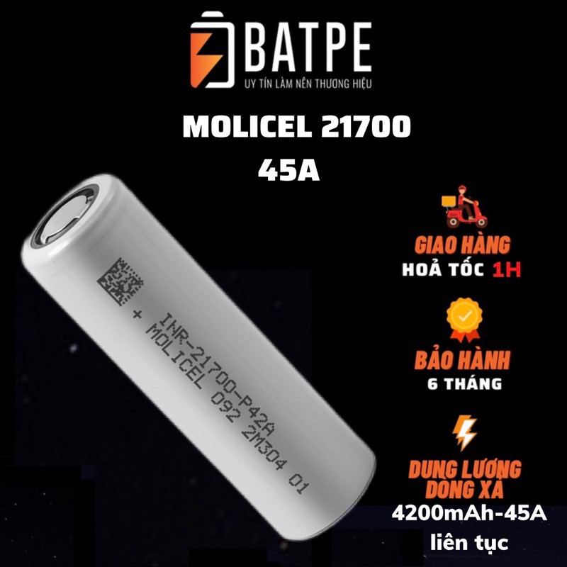 Pin sạc xả cao Molicel 21700 mới 100% 21700 P42A 4000mAh xả 45A liên tục