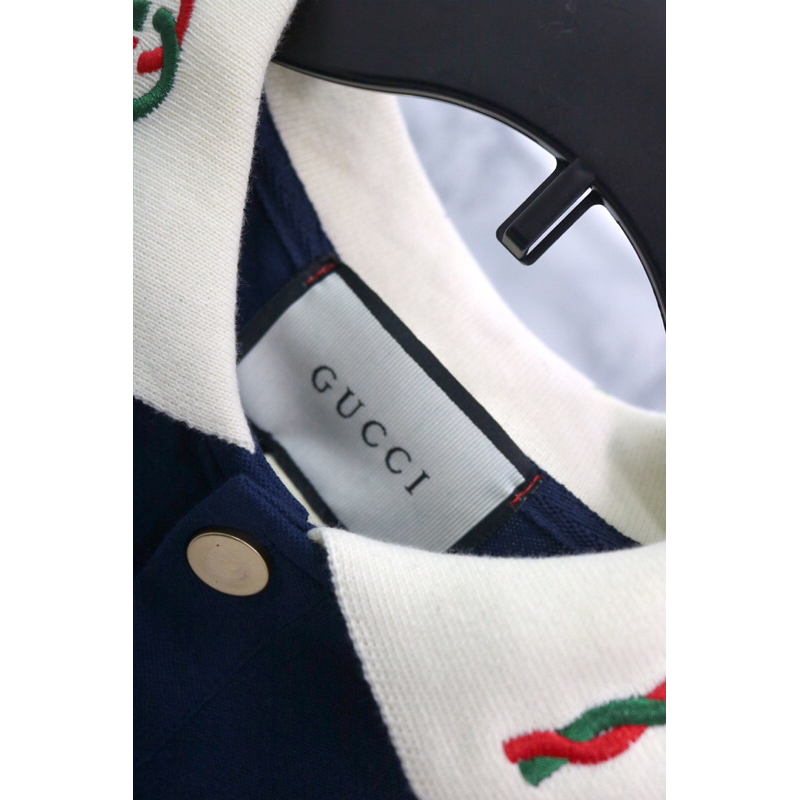 ÁO POLO GUCCI GG CONTRAST COLLAR  : Xanh Navy , Kem size : M L XL
