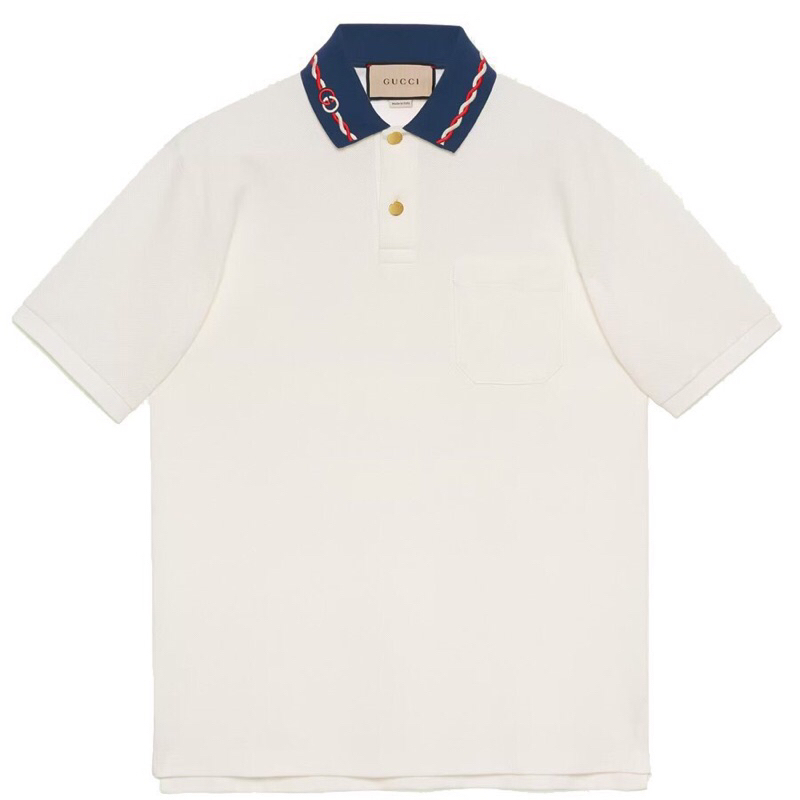 ÁO POLO GUCCI GG CONTRAST COLLAR  : Xanh Navy , Kem size : M L XL