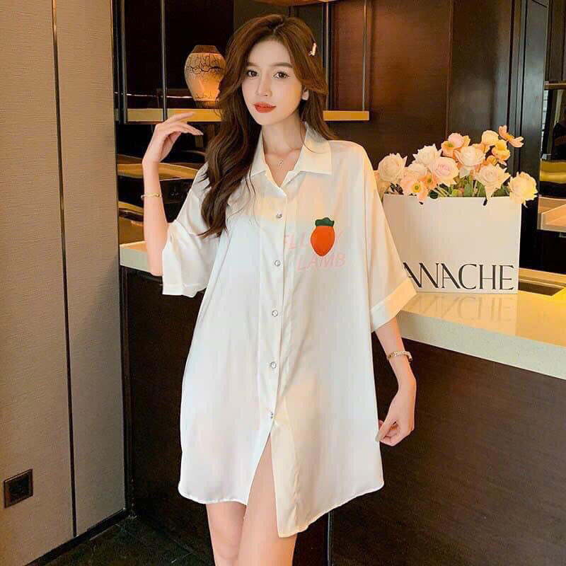 ❤️Hàng QC❤️Váy sơ mi gấu xanh tay lỡ đLEISURE_Thanhhien997_lụa satin cao cấp,do