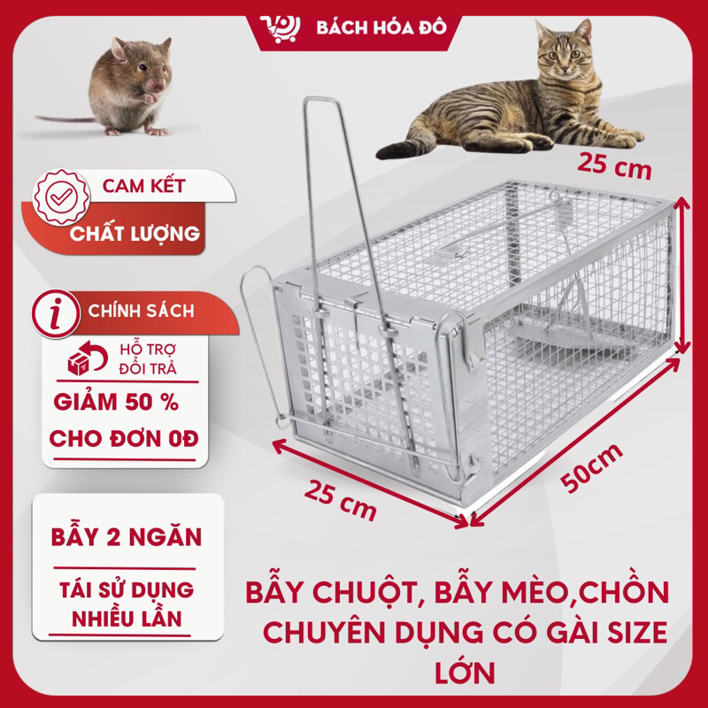 Lồng Bẫy Mèo,Bẫy chồn ,bẫy chuột thông minh  [Size Dài 50x25cx25]