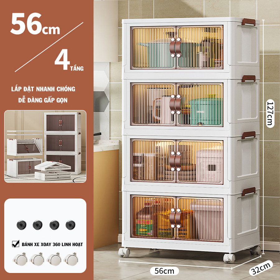 Tủ Nhựa Để Đồ Phòng Khách Phòng Ngủ Đa Năng, Có Bánh Xe Xoay 360 Độ