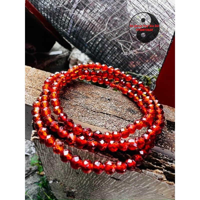 Vòng tay đá garnet cắt giác tông cam vip kiểm định