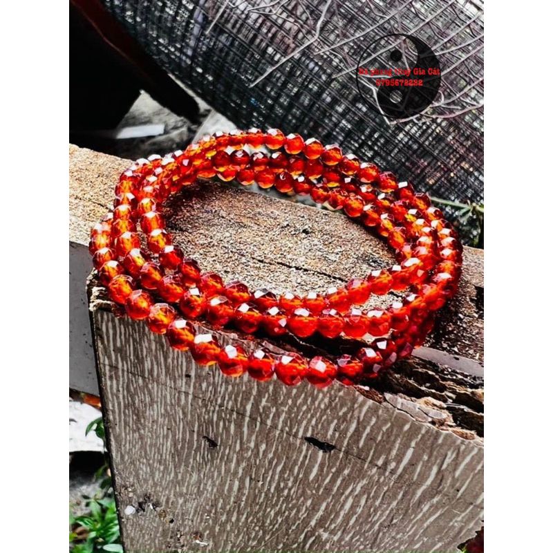 Vòng tay đá garnet cắt giác tông cam vip kiểm định