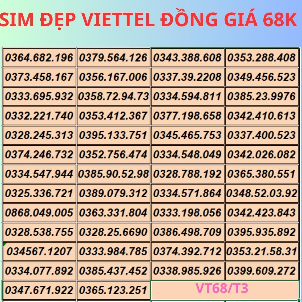 Sim viettel 10 số,Sim đẹp viettel Dễ Nhớ giá rẻ,Sim nghe gọi mãi mãi,Đăng Ký thông tin chính chủ