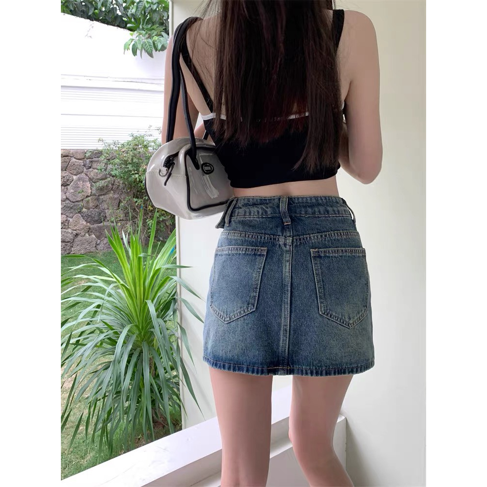 Chân váy jeans ngắn chữ A cạp cao, chân váy bò cạp bẻ thời trang cao cấp có kèm ảnh