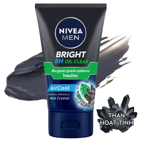 SỮA RỬA MẶT NIVEA MEN BRIGHT THAN HOẠT TÍNH - BÙN KHOÁNG - SẠCH NHỜN TUÝP 100G