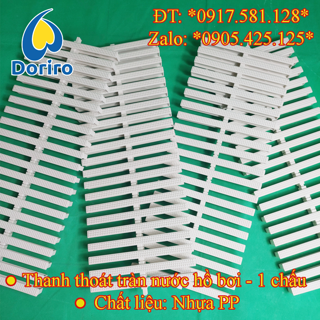 10 mét Thanh thoát nước tràn hồ bơi – chiều rộng 18cm; chiều dày 2,3cm; loại 1 chấu, nhựa PP / 10 mét Nan thu nước tràn