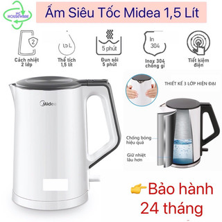Ấm siêu tốc midea đun nước siêu tốc, ấm siêu tốc cách nhiệt 2 lớp 1,5 lít