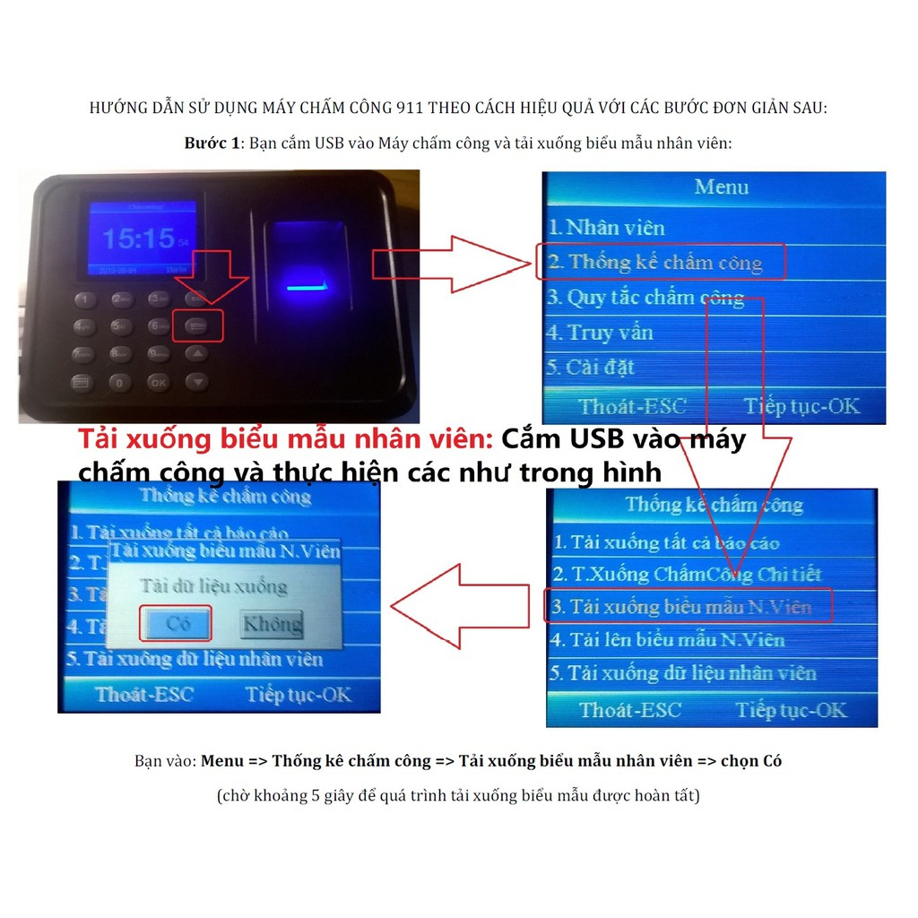 Máy Chấm Công Quét Vân Tay 911(Tặng USB 8GB + Video Hướng dẫn sử dụng - Part + Full time) | BigBuy360 - bigbuy360.vn