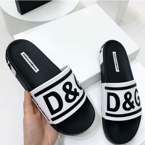 Dép Nam Nữ DG FULL BOX, Dép Quai Ngang Nam DG 2 Màu Đen Trắng In Nổi, Đế Chất Liệu Cao Su Non