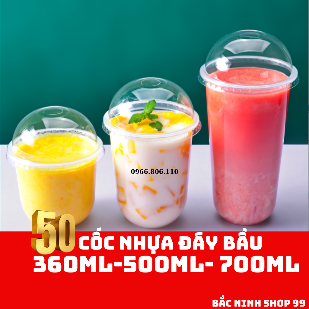 50 chiếc cốc nhựa đáy bầu 360ml - 500ml - 700ml đựng trà sữa | BigBuy360 - bigbuy360.vn