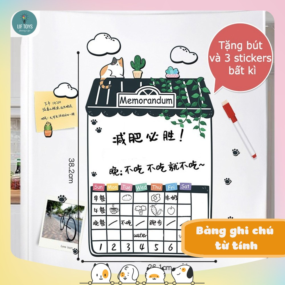Bảng ghi chú nam châm từ tính trang trí tủ lạnh, Bảng ghi chú đa năng viết bút lông xóa được