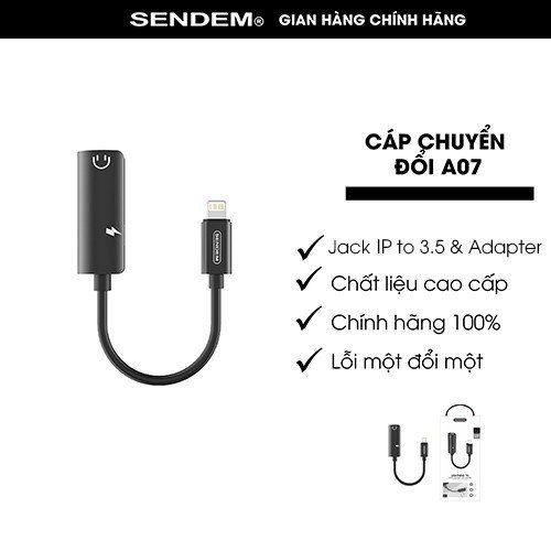 Dây Cáp Chuyển Đổi 2 Trong 1 Vừa Sạc Vừa Nghe Nhạc Cổng Âm Thanh 3.5mm Sendem A07 cho máy 7-14Promax A07