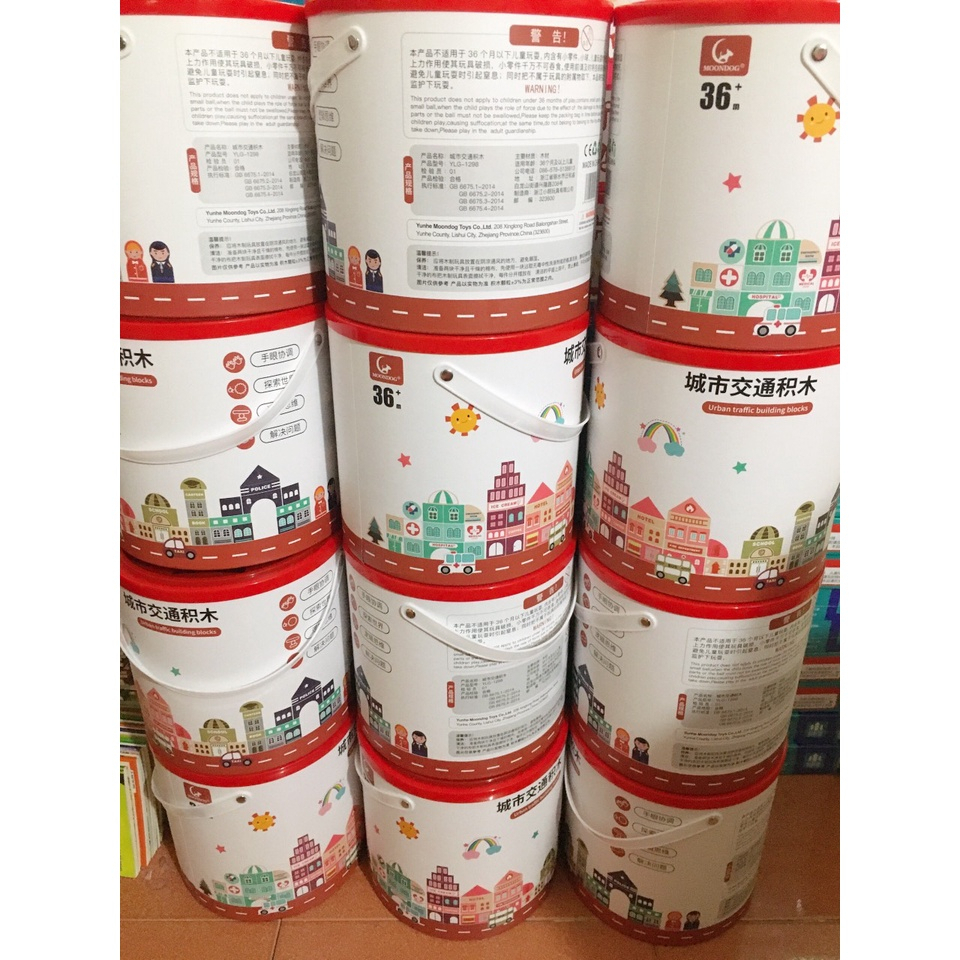 Bộ Thành phố 100 chi tiết + 60 mảnh ghép sàn+ Xô - Đồ chơi gỗ cho bé