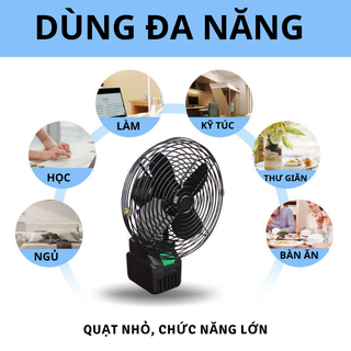 Quạt mini, Quạt tích điện 6 inch để bàn sạc tiện dụng điều hòa không khí hoạt động êm ái bảo hành 12 tháng