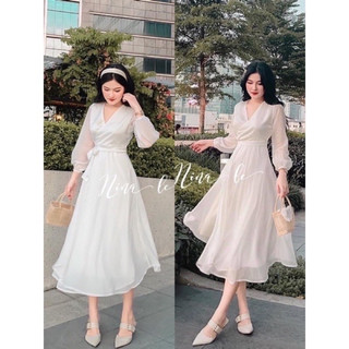 Đầm von cổ V eo buộc dây