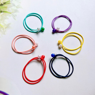 Combo 100 dây cột tóc 2 hạt trai màu giá rẻ mix 5 màu dây