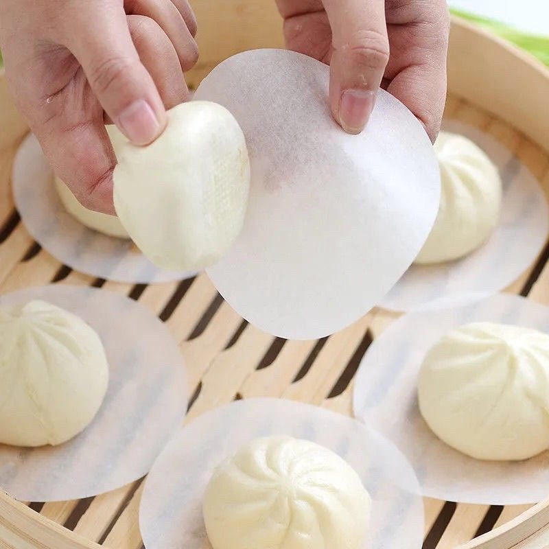 Giấy nến lót đế bánh bao dimsum xửng hấp chống dính hai mặt cắt sẵn hình tròn hình vuông nhiều kích thước