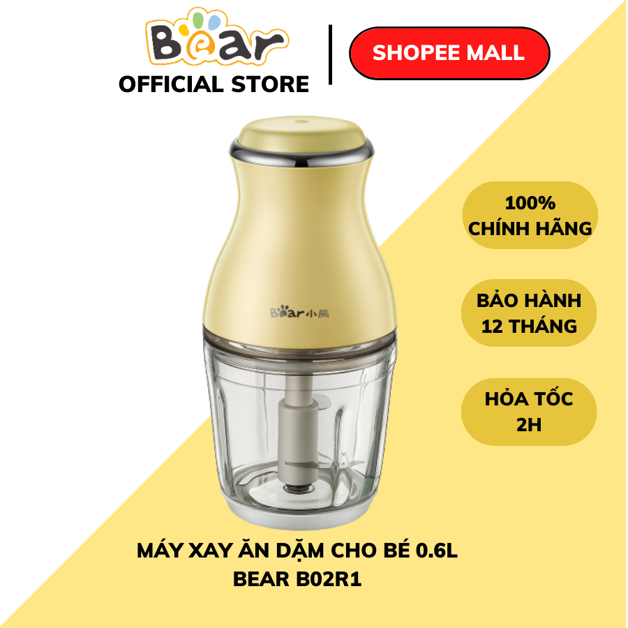 Máy xay thịt cá thực phẩm đa năng Bear B02R1, lưỡi dao inox cốc thuỷ tinh 600ml tiện lợi Gia dụng Bear Tuli Mart