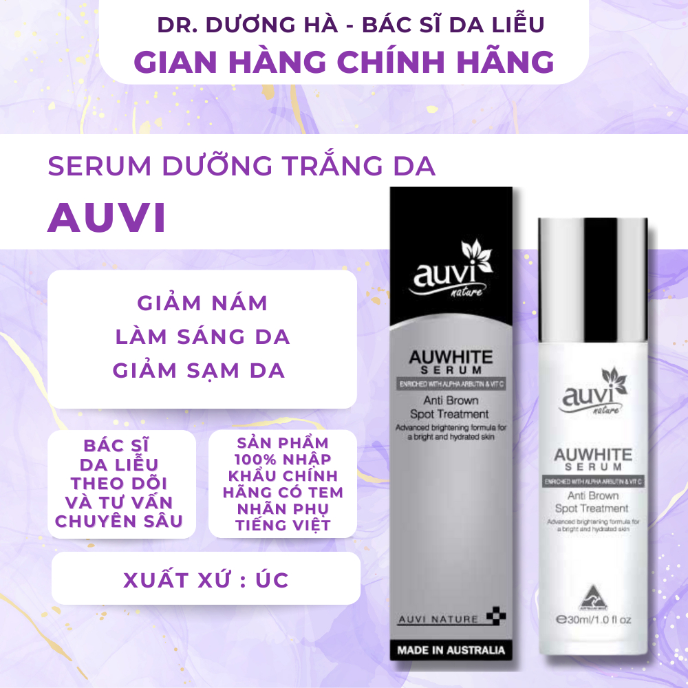 Serum dưỡng trắng da, giảm sắc tố, giảm sạm da Auwhite anti brown AUVI NATURE 30ML - Dr. Dương Hà
