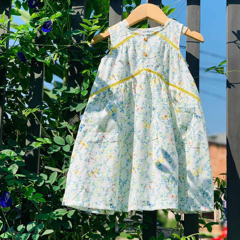 Váy đầm cho bé gái, sát nách ren nối tầng xoè, 2 màu, thô cotton mềm mát