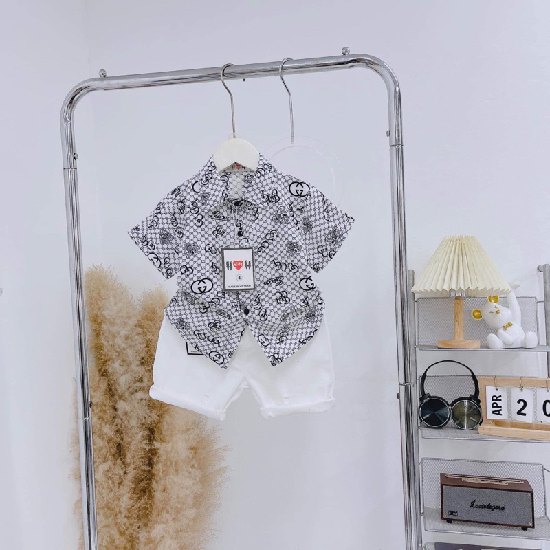 Bộ cộc tay sơ mi lụa, quần thô kaki mềm ( bảng màu 2) cực chất cho bé trai của nhà Bách Nhật