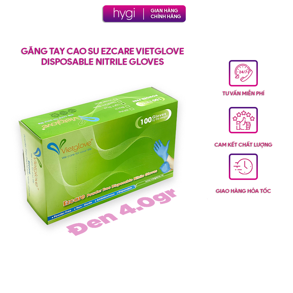 Găng tay cao su Ezcare Vietglove Disposable Nitrile Gloves 4.0gr, màu đen, 100 chiếc