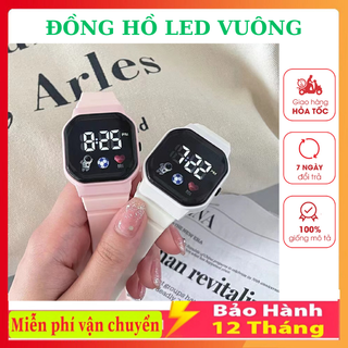 Đồng Hồ Đeo Tay Điện Tử Đèn LED Mặt Vuông Màu Trơn Họa Tiết Phi Hành Gia Trái Tim Phong Cách Hàn Quốc Cho Học Sinh
