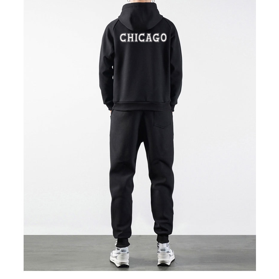 Bộ nỉ hoodies chicago ,bộ nỉ thể thao nam vải dày mịn áo mũ 2 lớp quần jogger ống đứng
