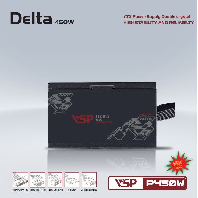 Nguồn máy tính VSP 450W Delta P450W ATX - Hàng chính hãng Tech Vision phân phối