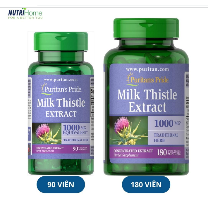 Thải độc gan, bổ gan, làm mát gan, tăng cường chức năng gan Milk Thistle Extract 1000mg 90-180 viên Puritan's Pride