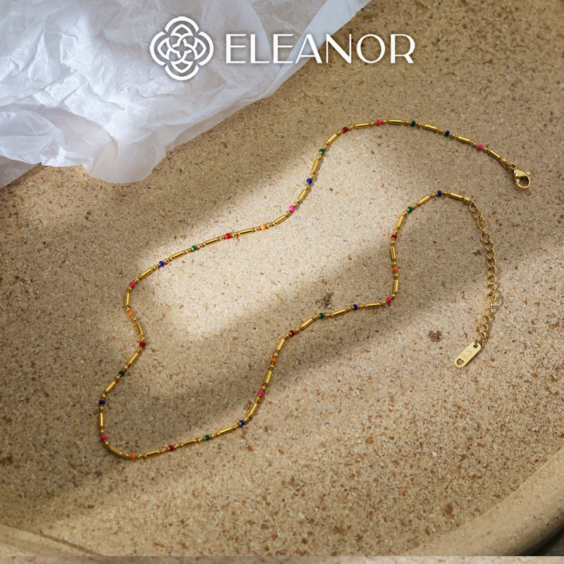 Dây chuyền nữ titan Eleanor Accessories đính hạt nhiều màu phụ kiện trang sức 5797