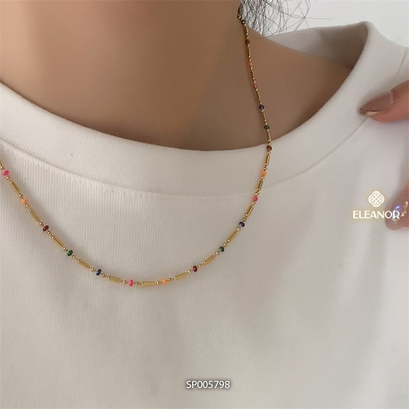 Dây chuyền nữ titan Eleanor Accessories đính hạt nhiều màu phụ kiện trang sức 5797