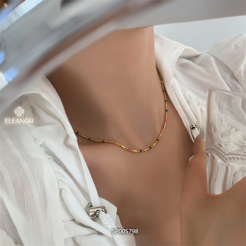 Dây chuyền nữ titan Eleanor Accessories đính hạt nhiều màu phụ kiện trang sức 5797
