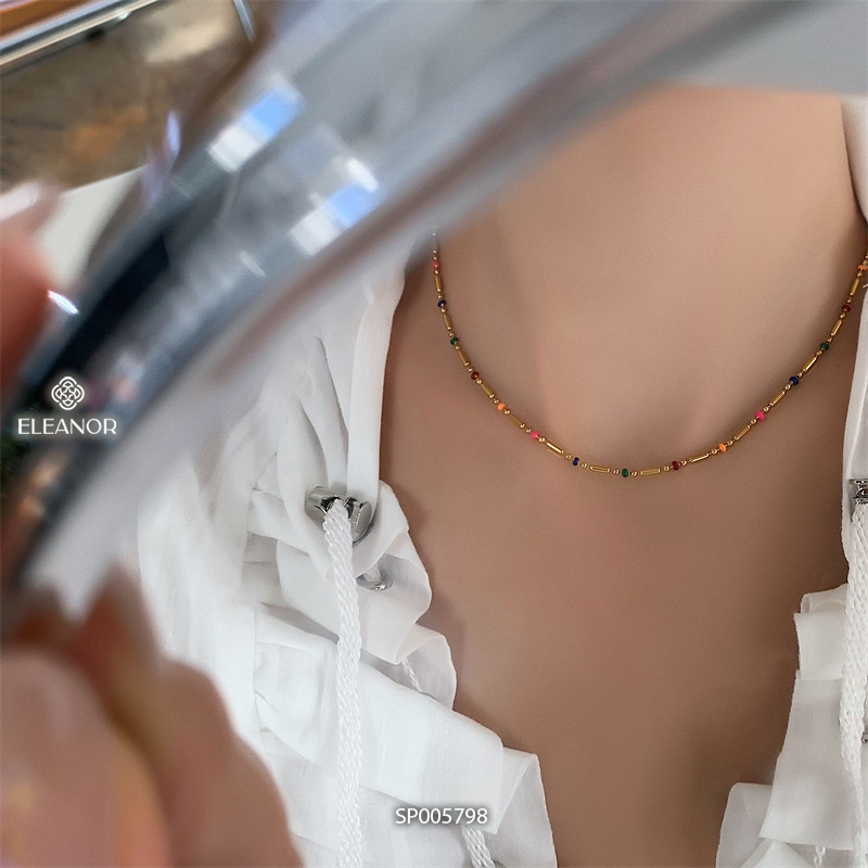 Dây chuyền nữ titan Eleanor Accessories đính hạt nhiều màu phụ kiện trang sức 5797