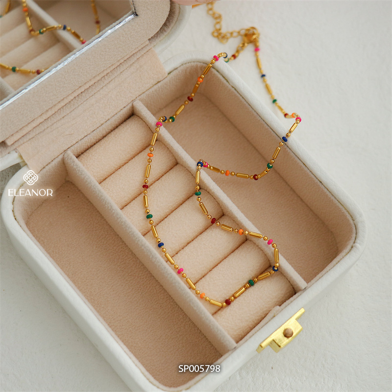 Dây chuyền nữ titan Eleanor Accessories đính hạt nhiều màu phụ kiện trang sức 5797